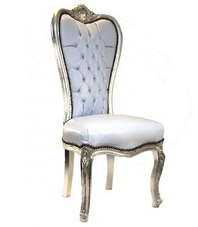 Bride and Groom Throne Chair  White Leather with Silver Finish